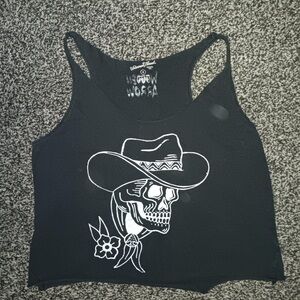 Universal Thread Black Tank with White Cowboy Skull Design